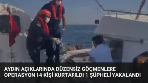 Aydın Açıklarında Düzensiz Göçmenlere Operasyon 14 Kişi Kurtarıldı 1 Şüpheli Yakalandı